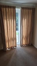 Pair of Fully Lined Curtains with Matching Tie Backs in Beige with Floral Design