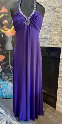 Spence Y2K Purple Beaded Halter Maxi Party Dress Size 14 Stretchy  Embellished | eBay