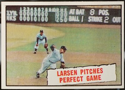 1961 Topps #402 Larsen Pitches Perfect Game BT, SP Baseball NM