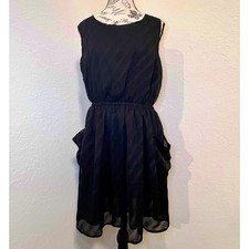 Black Chiffon Dress Cutout On Back Size Large Pockets Elastic Waist Lined LBD
