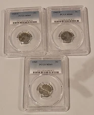 1943 P D S 1c Lincoln Steel Wheat Cent PCGS MS 65-66 Three Coin Lot