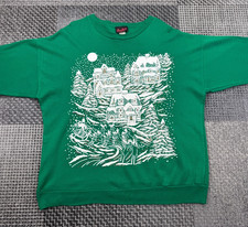 Vintage 80s Electriknit USA Made Xmas Sweatshirt Santa Sleigh Village Green XL