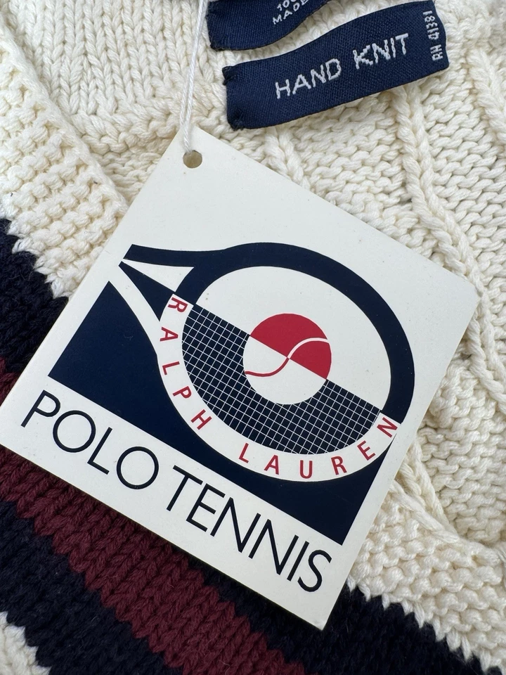 De Colección Años 90 Polo Deporte Ralph Lauren Tenis Suéter Chaleco Tejido a Mano Cable DEADSTOCK XL Foto 4 de 4