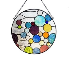 Tiffany-Style Round Geometric Bubbles Stained Glass Window Panel suncatcher 13"