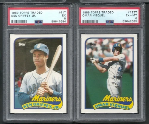 1989 Topps Traded #41 Ken Griffey PSA 5  & #122 Omar Vizquel PSA 6
