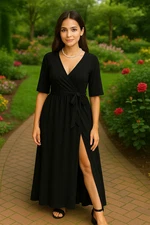 Baltic Born Women's Size Large Black Chiffon Lined Kia Kimono Maxi Dress