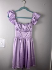 Altar’d State Lavender Corset Back Mini Dress XS Ruffle Sleeve Square Neck Soft