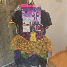 Patchwork Witch Costume Girls Large 10-12 Dress Up Includes Hat NEW Festive