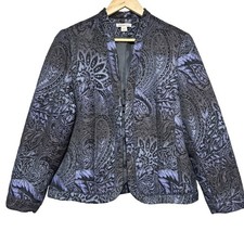 Coldwater Creek Womens Brocade Open Front Blazer Jacket Size L 14-16 Classic