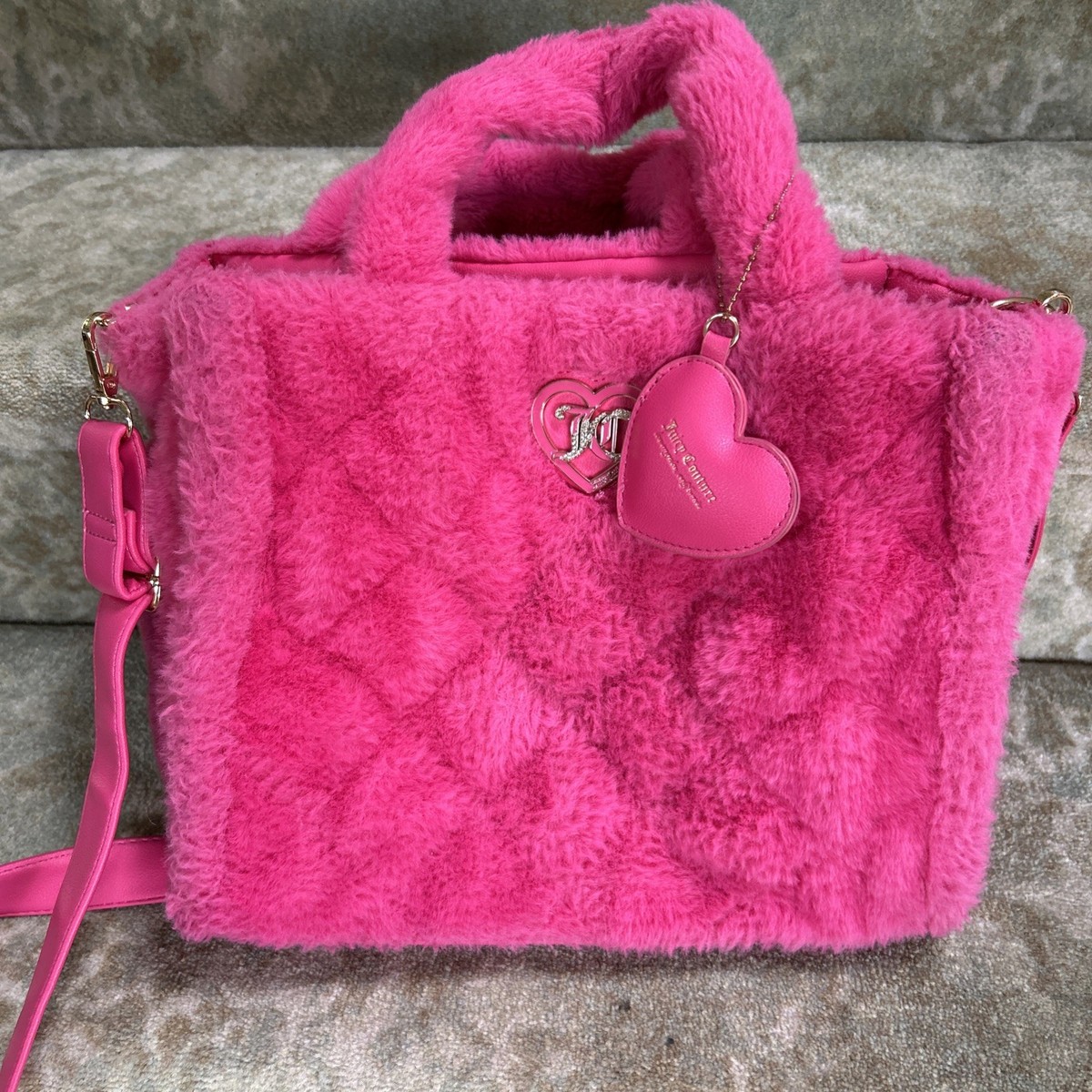 Juicy Couture Large Fuffy Cozy Pink Tote Bag with Detachable strap