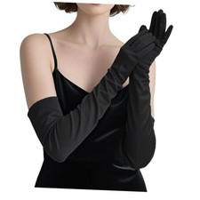 Women Long Gloves with Satin Elbow Length for 1920s Opera Tea Party Black