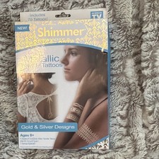 Shimmer Metallic Temporary Tattoos Gold Silver 70 Pack Floral and Geometric.