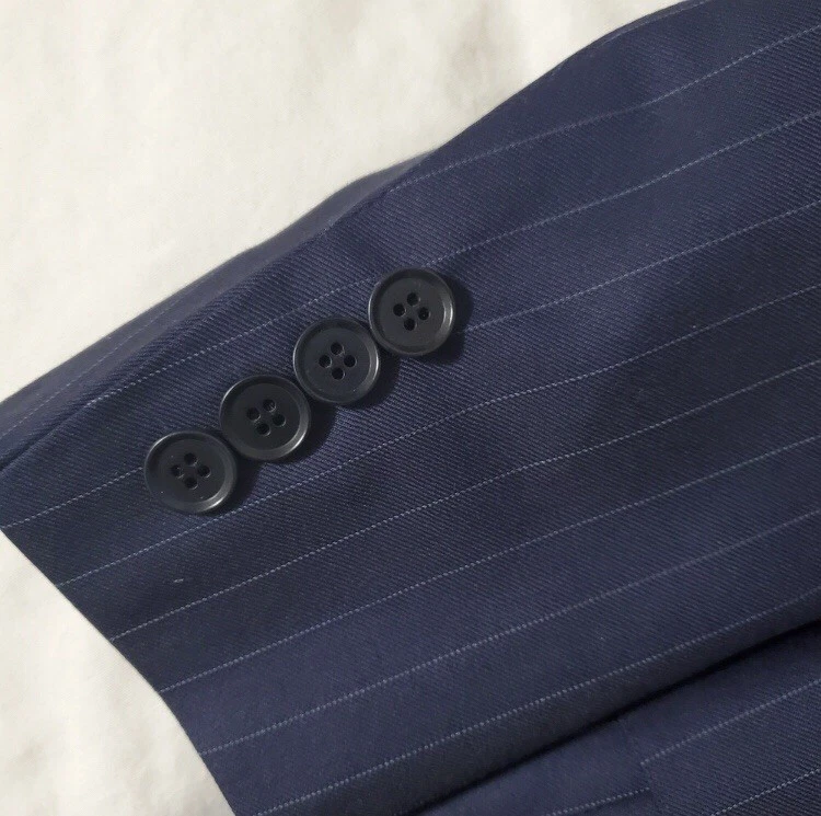 Isaia Napoli Navy Blue Pin Striped Super 130's Suit Blazer Jacket 44R US 54R IT - Image 4 of 4