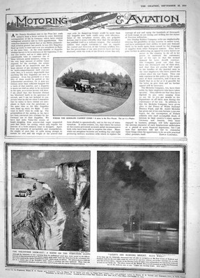 Alter antiker Druck 1914 New Forest Napier Motor Car Yorkshire Cliffs Schiff 20.