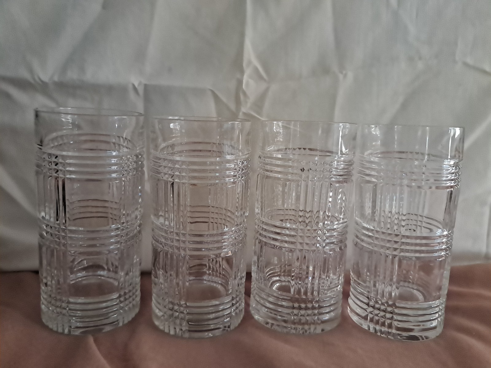 Ralph Lauren Glen Plaid Highball Collectible Clear Crystal Glass - set of 4