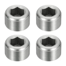 4Pcs Pipe Plugs, M27-1.5x17mm Stainless Steel Hex Thread Pipe Caps, Silver