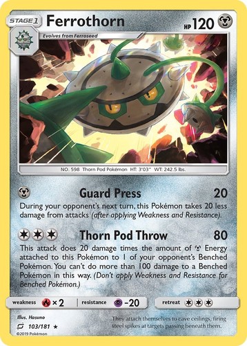 Ferrothorn (103/181) Rare NM SM9 SM - Team Up Pokemon TCG