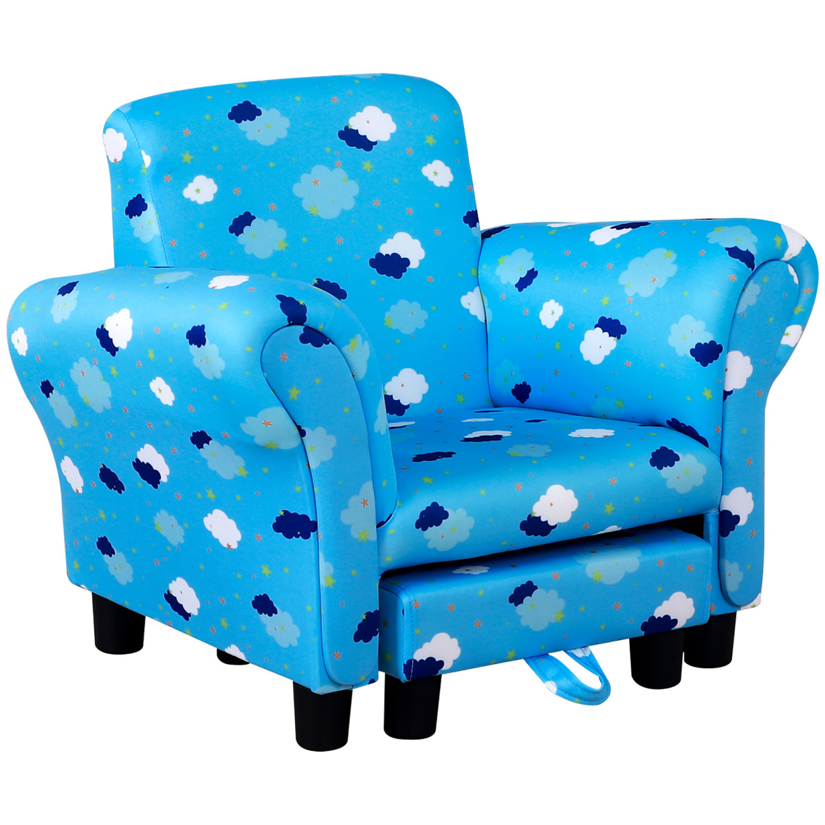 Star Child Armchair Cute Cloud Seat Wood Frame Footrest Padding Blue - Image 2