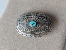 Vintage Sterling Silver Turquoise Concho Belt Buckle 3" Oval 43.8g Signed