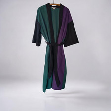 Vtg Hemingway Point Robe Women One Size Purple Colorblock Fleece Kimono 90s USA