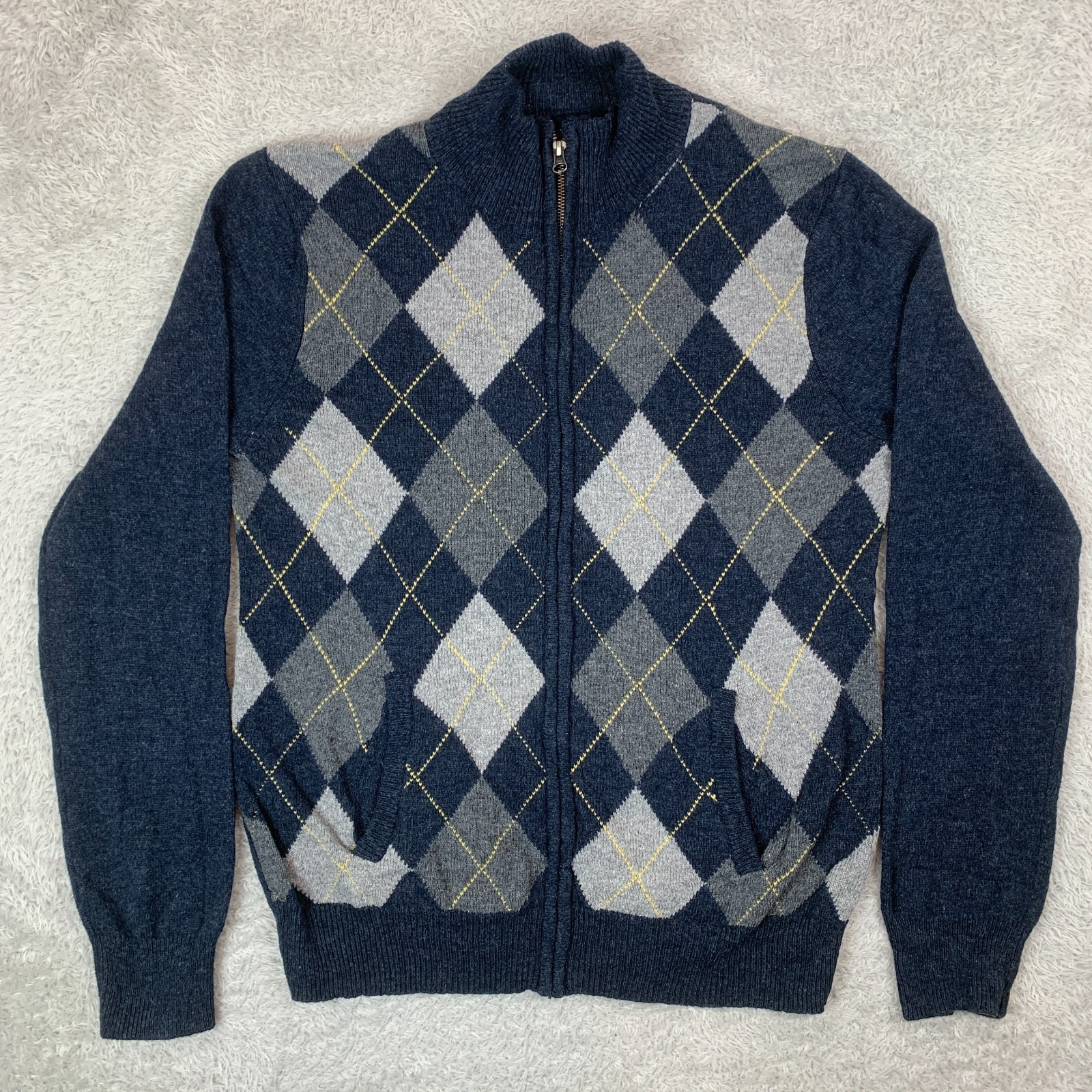 GAP Blue Argyle Patterned Full Zip Knitted Cardig… - image 1