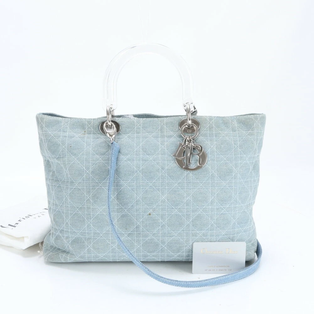 Sac fourre tout Christian Dior carte garantie canage denim 2 voies bandoulière Rre Br3 1  Jv