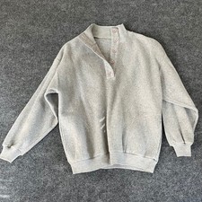 Gray Mock Neck Button Up Fleece Pullover Sweatshirt Relaxed Fit