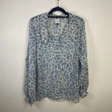 Cabi Pounce Blouse Sheer Long Sleeve Printed Collard Top Shirt Size XXL.