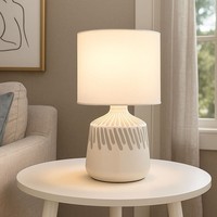 Tischlampe Nachttischlampe Beistellleuchte E14 Weiß Textil Keramik H 31,5 Cm