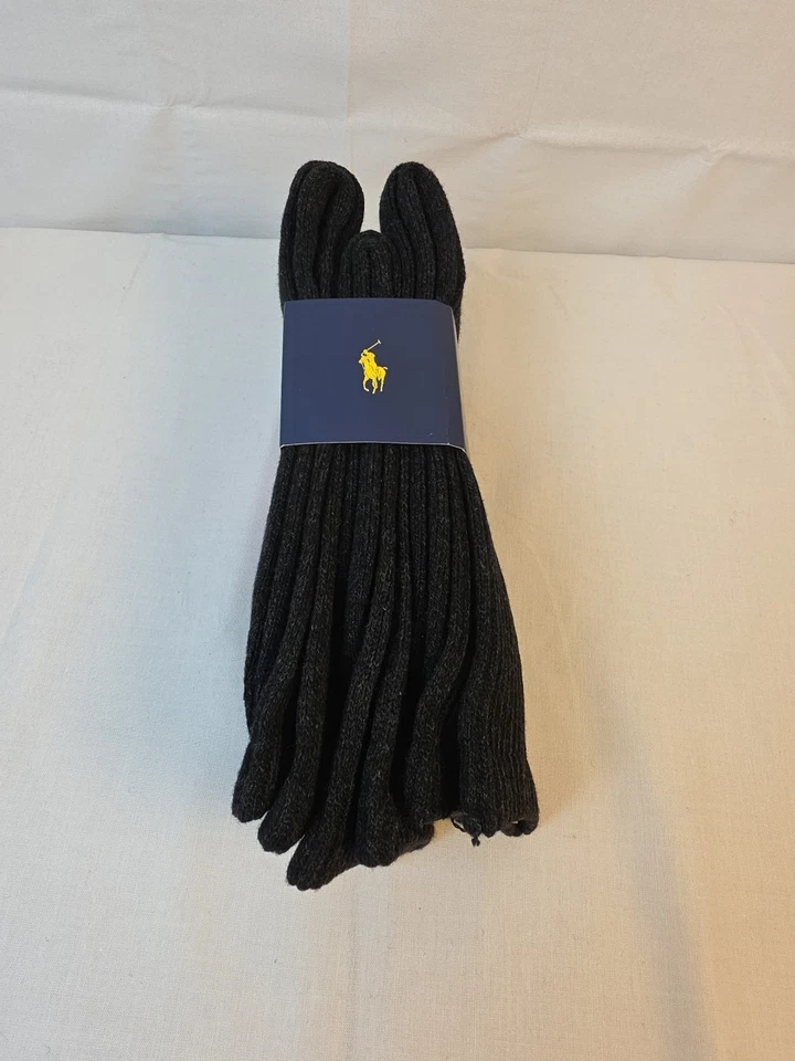 POLO RALPH LAUREN Mens Classic Crew Socks Black/Gray Combed Cotton 3 Pair NEW  - Изображение 4 из 4