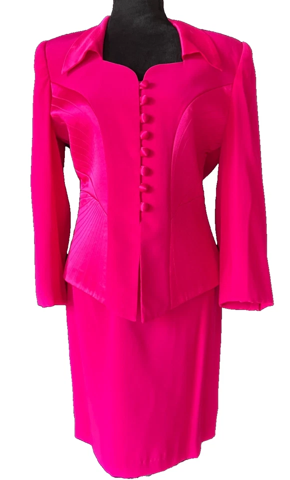 Traje de mujer Paris Chic Y2K rosa fucsia chaqueta y falda talla 10 Foto 3 de 4