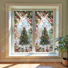 Window Privacy Film 17x39 Inch Christmas Tree and Candy Cane Design Peel and ...