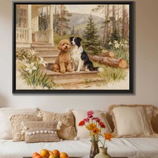 Poodle Dog Portrait Canvas Print Oil Painting Rustic Wall Art Living Room Decor