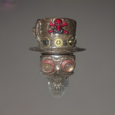 Steampunk Skull With Top Hat  Statue, Bronze Finish, 10Cm   Italfama 
