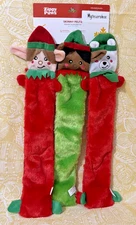 ZippyPaws 3-Pack Holiday SKINNY PELTZ BEAR, RED & GREEN ELF Dog Toy -FREE SHIP-