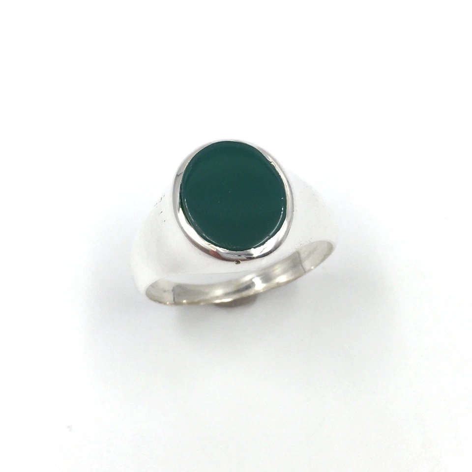 Anello in argento 925 onice verde classico anello con sigillo ovale uomo... - Immagine 2 di 4