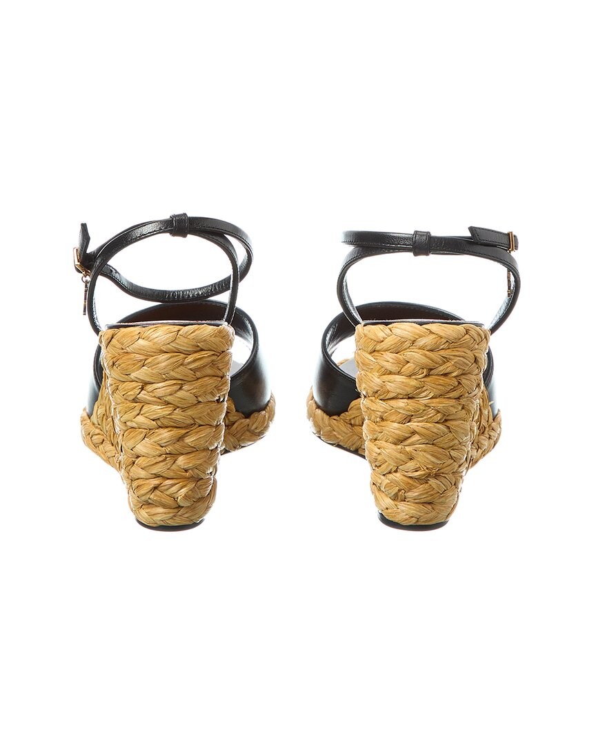 Saint Laurent Sexy 95 Sandalo con Zeppa in Pelle (Autentico Pre Loved) Donna Nero