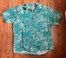 VTG RJC Hawaiian Aloha Shirt, XL, Teal, Made in USA