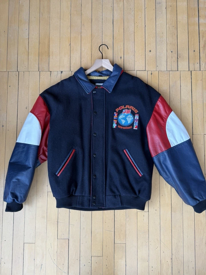 Vintage Polaris Snowmobiles International Leather Wool Varsity Jacket Men’s L - Image 4 of 4
