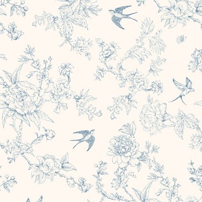 17.3''x118''Blue Birds Flower PVC Wallpaper Chic Waterproof Kitchen Bathroom Decor