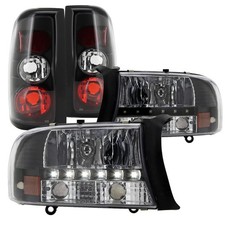 LED Crystal Headlights Black Tail Brake Lamps 1997-2004 Dodge Dakota Left Right