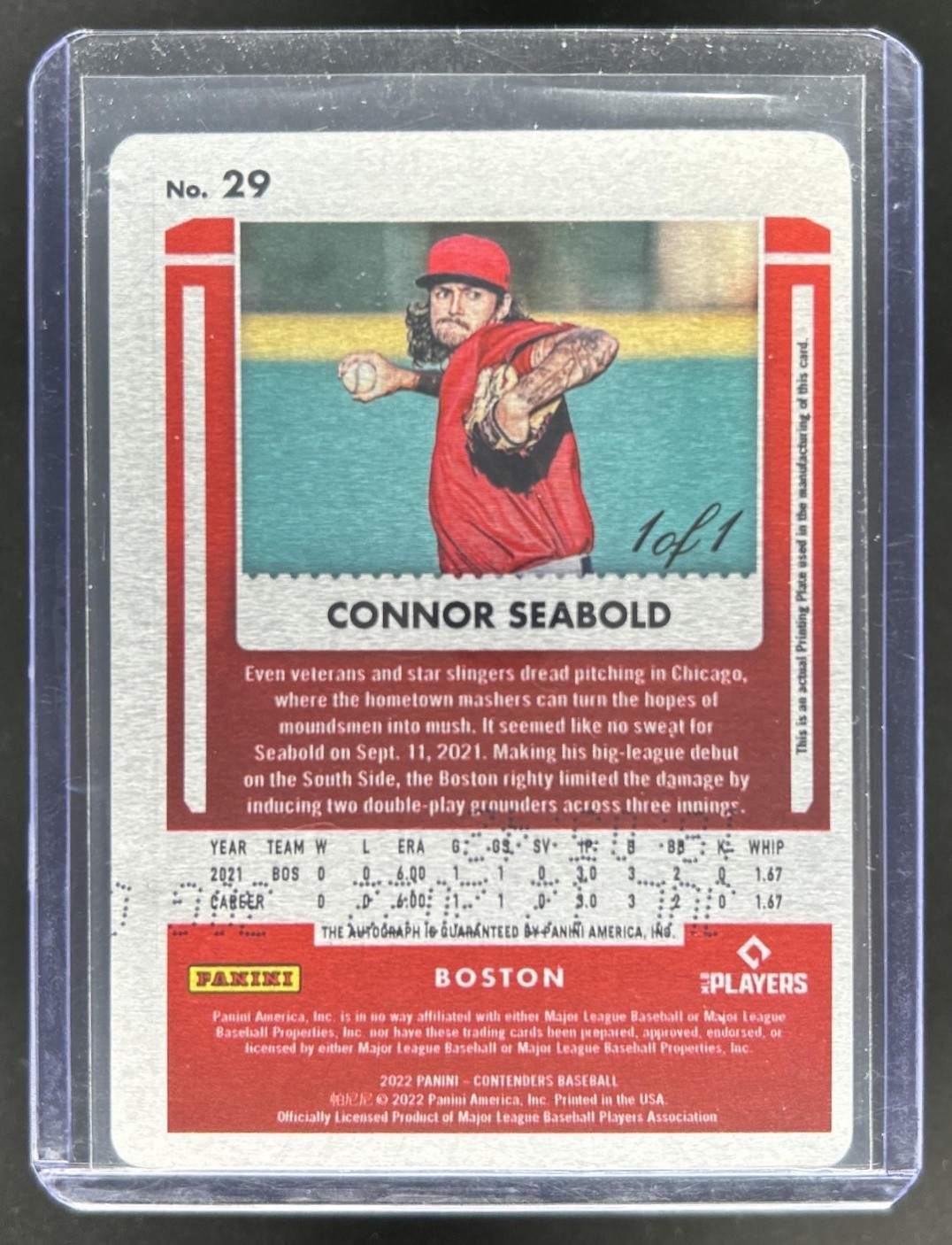 2022 Chronicles Connor Seabold Contenders Rookie Ticket Auto Printing Plates 1/1 view 2