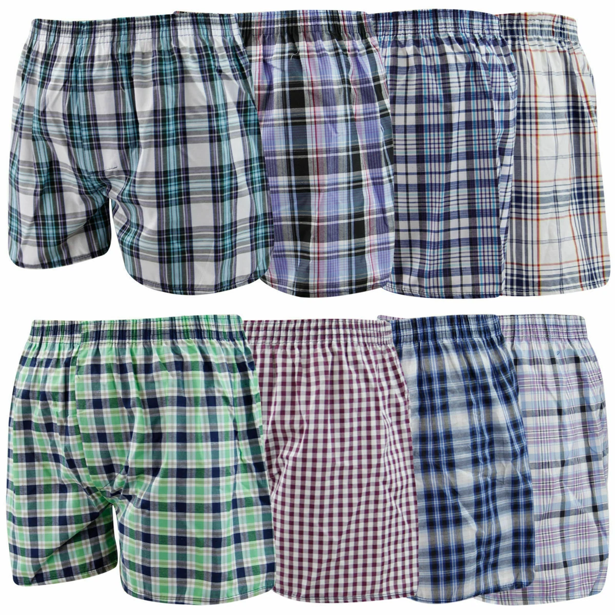 3 6 12 Pack Mens Plaid Check Woven Boxer Shorts Loose Fit Cotton
