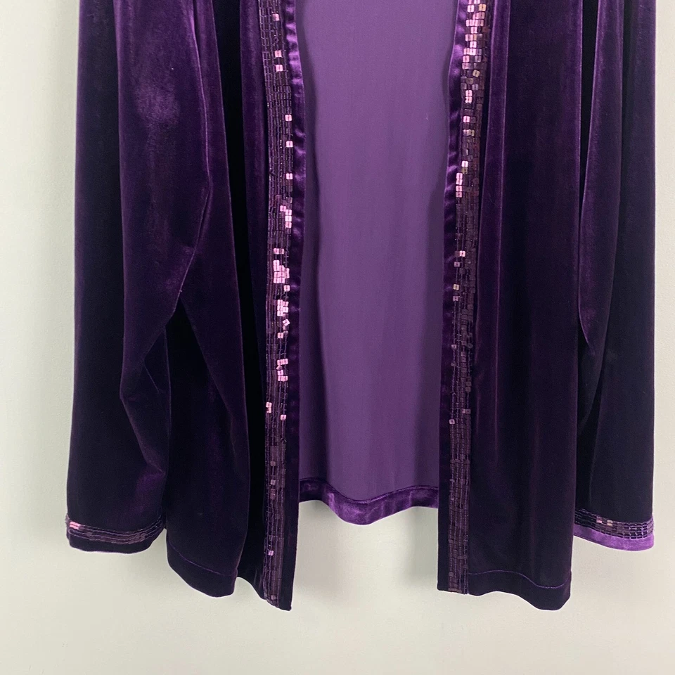 Quacker Factory Velvet Cardigan Size XL Purple Sequin Trim - Image 3 of 4