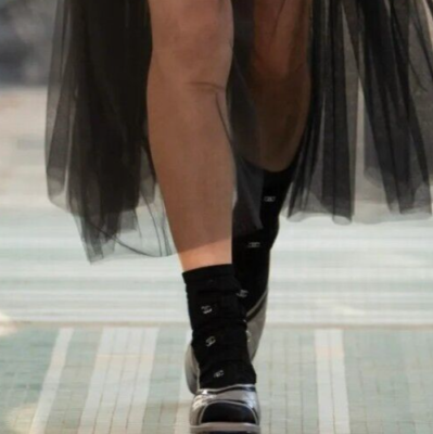 CHANEL Crystal CC Logo Black Runway Socks 23A Medium Hosiery NWT