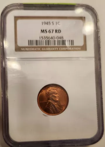 1945-S NGC MS67 RD LINCOLN WHEAT CENT 1C