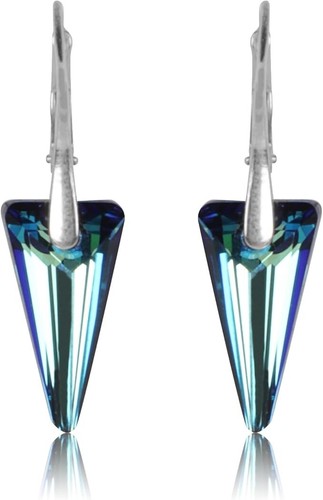 Spike Shaped Crystal Drop Earrings Austrian Crystals 925 Silver Bermuda Blue - Picture 2 of 4