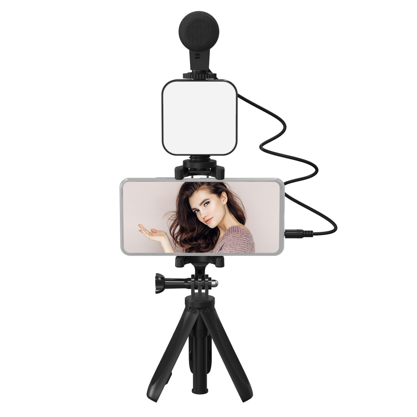 Smartphone Vlogging Kit Tripod  Holder + Microphone + Video  + E6V2-image