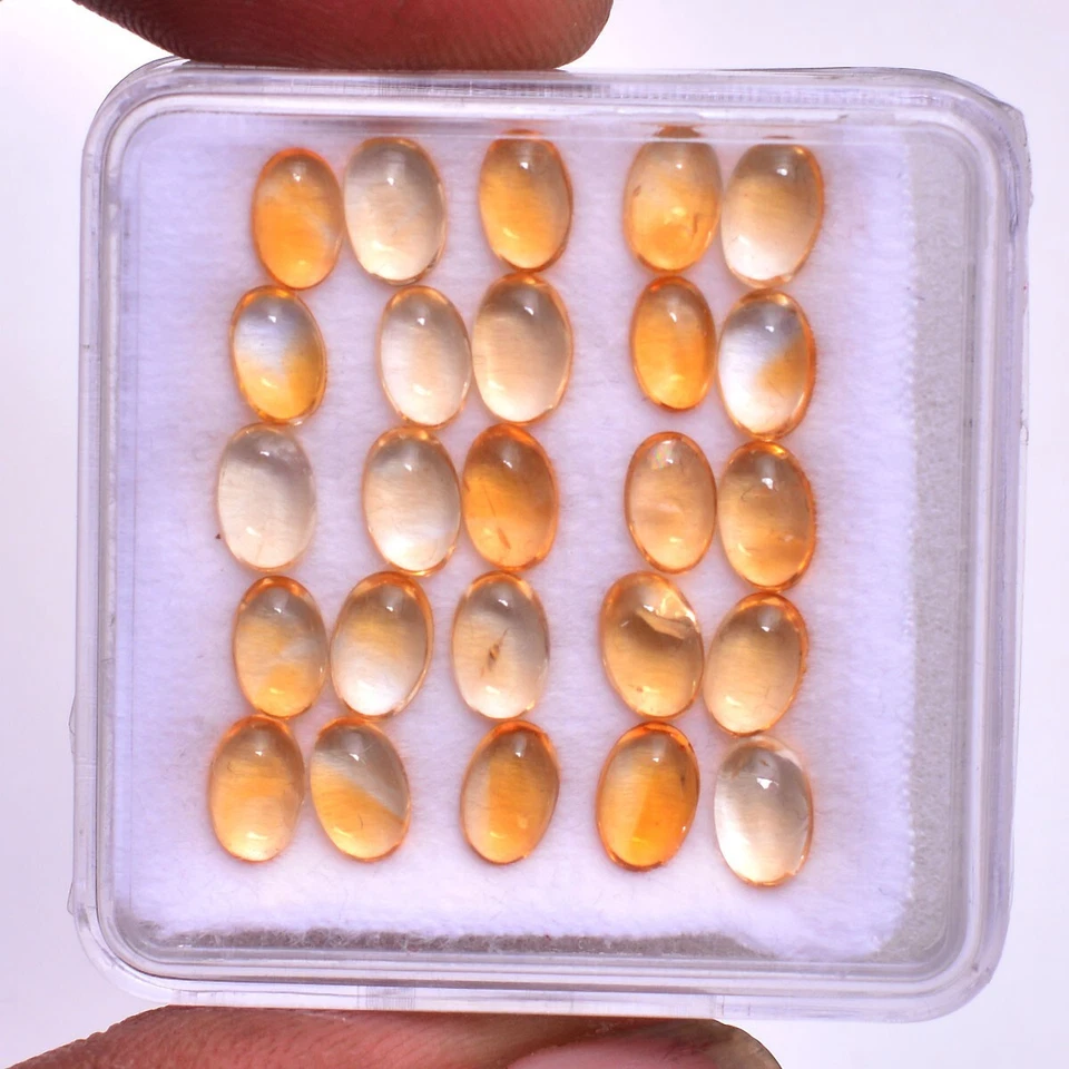25 Pcs Natural Citrine 6mm 4mm Oval Cabochon Untreated Huge Loose Gemstones Lot - Image 3 of 4