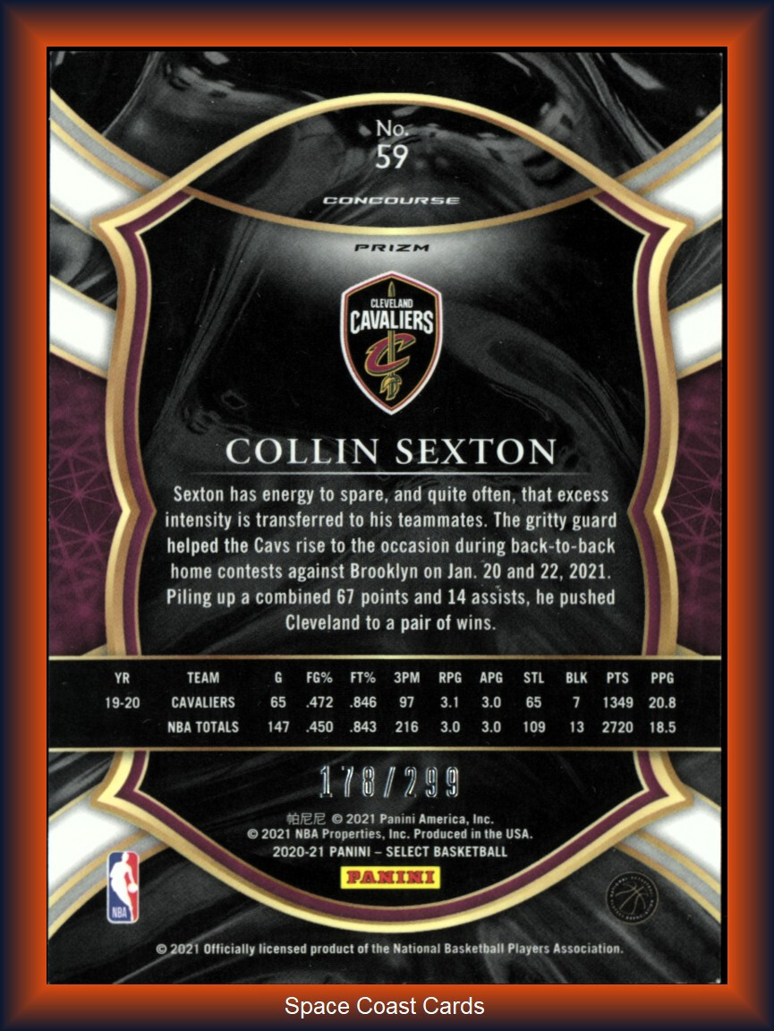 2020-21 Panini Select Concourse Light Blue Prizm /299 Collin Sexton #59
